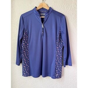 NWOT IZOD Golf Womens Long Sleeve 1/4 Zip Pullover Shirt Blue Pink Size M